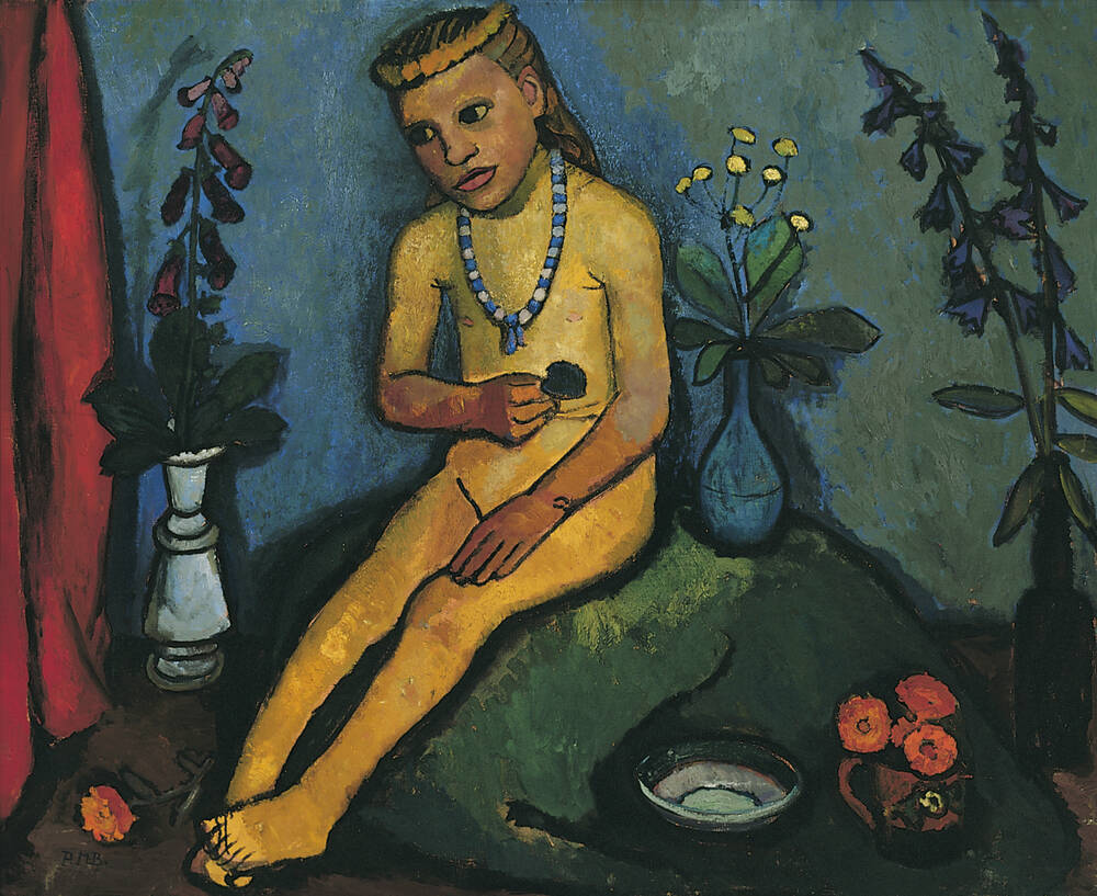 Mädchenakt mit Blumenvasen
