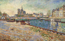 Notre Dame, die Insel Saint-Louis, vom Quai de la Tournelle aus gesehen, bei Sonnenlicht