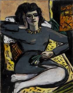 Ruhende Frau mit Nelken; Quappi auf dem Sofa bei Licht / Resting Woman with Carnations. Quappi on the sofa