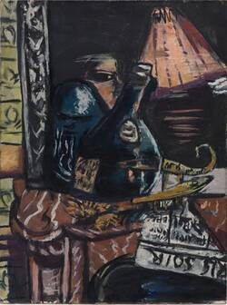 Stillleben mit schiefer Schnapsflasche und Buddha / Still Life with Slanting Schnaps Bottle and Buddha